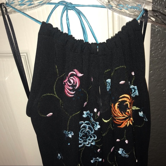 BCBG Floral Embroidered Maxi Halter Dress-Keyhole - Picture 2 of 8